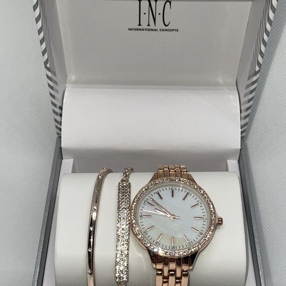 Gold Tone Crystal Watch Bracelet (3 Piece Set) Stunning Chic Intricate Style NEW - Picture 2 of 16